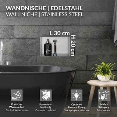 Duschbricka 30x20 cm silver rostfritt stål LuxeBath