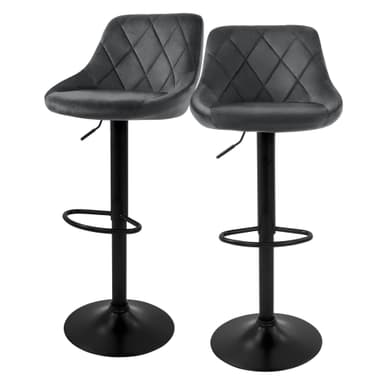 Barstol 2 st grå sammetsklädd, 62-82cm ML-Design