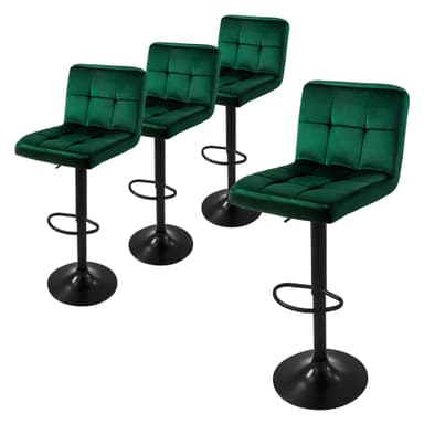 ML-Design barstol, uppsättning om 4, sammetsklädsel, grön 63-83 cm