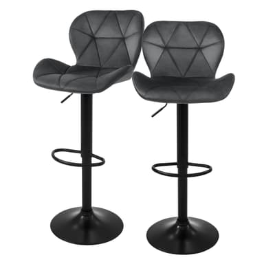 Barstol 2 st. grå sammetsklädd, 59-79cm ML-Design