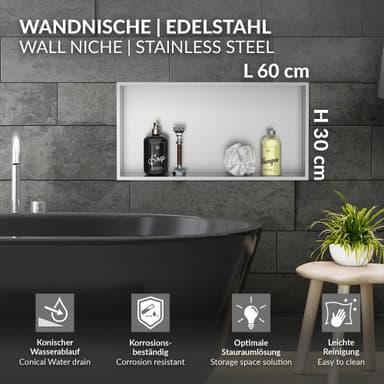 Duschbricka 60x30 cm silver rostfritt stål LuxeBath