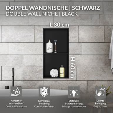 Duschkar 2 nivåer 60x30 cm svart rostfritt stål LuxeBath