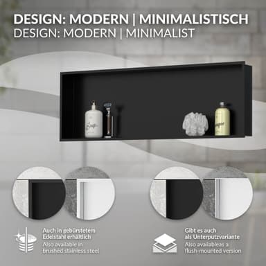 Duschbricka 90x30 cm svart rostfritt stål LuxeBath