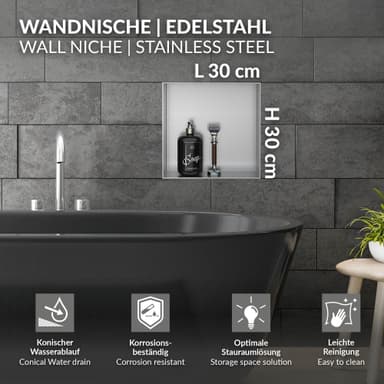 Duschkar 30x30 cm silver rostfritt stål LuxeBath