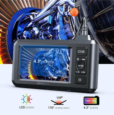 DS300 Dubbel Lins Endo-/Boreskop 1080P Digital Inspektionskamera, 5m kabel 7.9mm IP67 4.3"" LCD Skärm, 7x LED