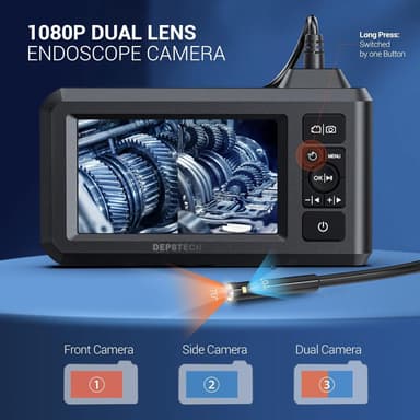 DS300 Dubbel Lins Endo-/Boreskop 1080P Digital Inspektionskamera, 5m kabel 7.9mm IP67 4.3"" LCD Skärm, 7x LED