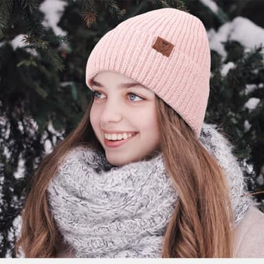 Termisk stickad mössa, vinter mössor varm mössa för kvinnor Rosa