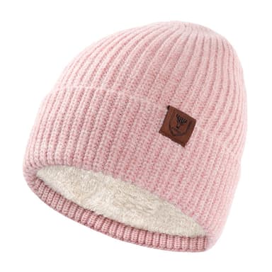 Termisk stickad mössa, vinter mössor varm mössa för kvinnor Rosa