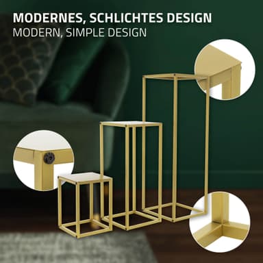 ML-Design Blomställ 3 st metall i guld, 22x22x30/26x26x60/30x30x90 cm