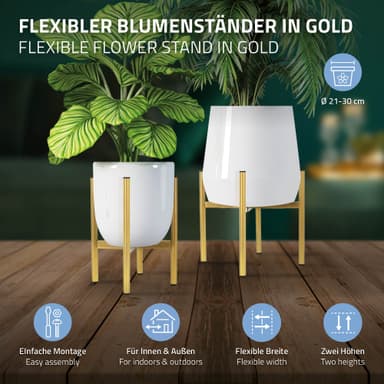 ML-Design Blomkruka, guld, 18-25x18-25x30 cm, justerbar