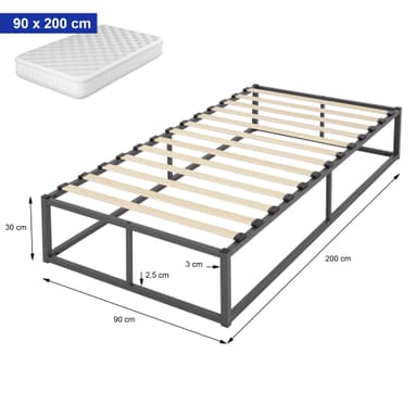 ML Design Metal Bed 90x200cm stålram med slitsad ram, antracit