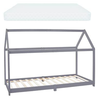 ML Design Säng90x200cm med tak och spjälram, ljusgrå