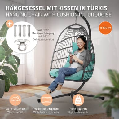 ECD Germany Hängande stol med ram, turkosgrön, hopfällbar