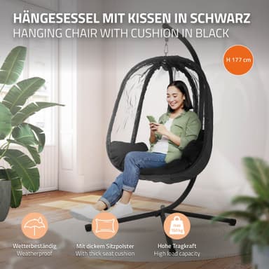 ML-Design Hängstol med stativ och sittdyna + skyddsöverdrag, svart