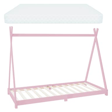 ML Design BedTipi 90 x 200cm med slitsad ram, rosa