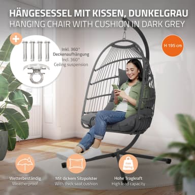 ECD Germany Hängande fåtölj med ram, dyna + skyddshölje