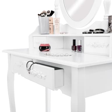 tectake Sminkbord med 4 lådor + spegel + pall - vit