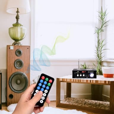 NÖRDIC Bluetooth 5.0 Stereo amplifier 2x40W AUX/USB/BT Audio förstärkare med FM mottagare, 2xMIC input