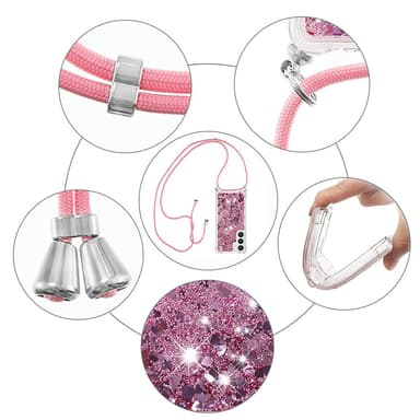 SKALO Samsung S24 Kvicksand Glitter Mobilhalsband - Rosa