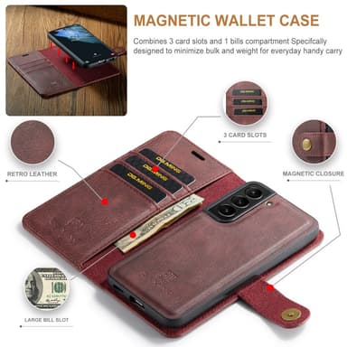 DG MING Samsung S24 2-i-1 Magnet Plånboksfodral - Röd