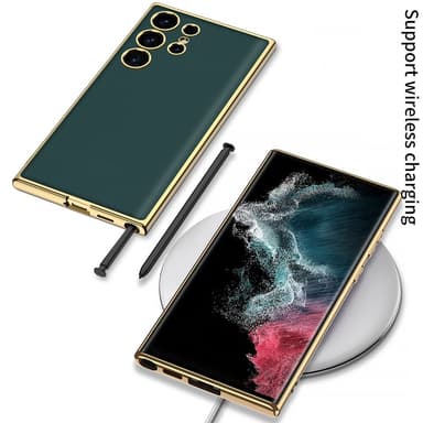 SKALO Samsung S24 Ultra PU-Läder Guldkant Skal - Svart
