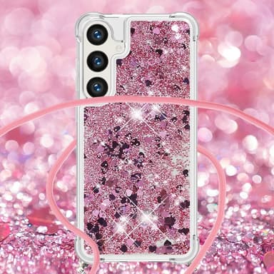 SKALO Samsung S24 Kvicksand Glitter Mobilhalsband - Rosa