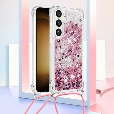 SKALO Samsung S24 Kvicksand Glitter Mobilhalsband - Rosa