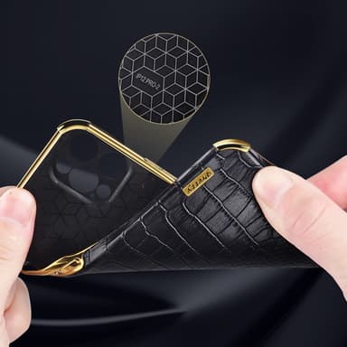 SKALO Samsung S24 Ultra Krokodil Guldkant Skal - Svart