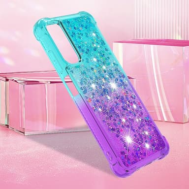 SKALO Samsung A05s 4G Kvicksand Glitter Hjärtan TPU-skal - Turkos-Lila