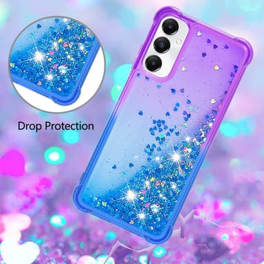 SKALO Samsung A05s 4G Kvicksand Glitter Hjärtan TPU-skal - Lila-Blå