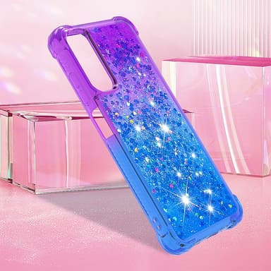 SKALO Samsung A05s 4G Kvicksand Glitter Hjärtan TPU-skal - Lila-Blå