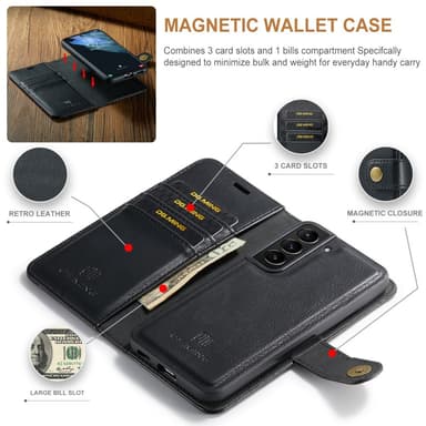 DG MING Samsung S24 2-i-1 Magnet Plånboksfodral - Svart