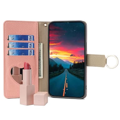 SKALO Samsung A05s 4G Litchi Makeup Mirror Plånbok/handväska - Rosa