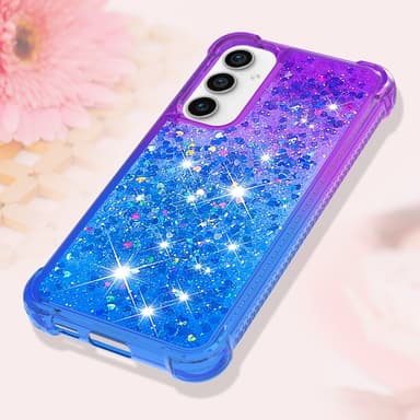 SKALO Samsung S23 FE Kvicksand Glitter Hjärtan TPU-skal - Lila-Blå
