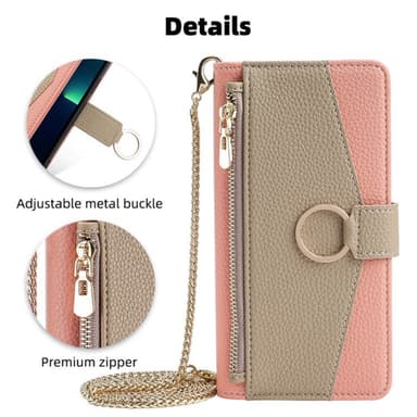 SKALO Samsung A05s 4G Litchi Makeup Mirror Plånbok/handväska - Rosa