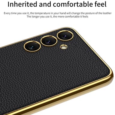 SKALO Samsung S24+ PU-Läder Guldkant Skal - Svart