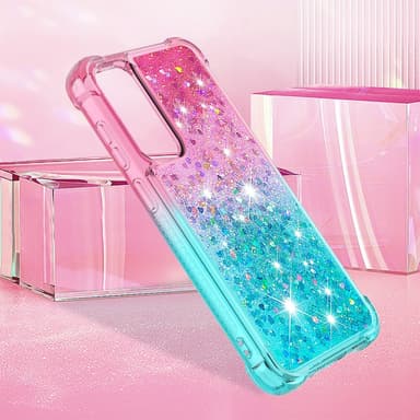 SKALO Samsung S23 FE Kvicksand Glitter Hjärtan TPU-skal - Rosa-Turkos