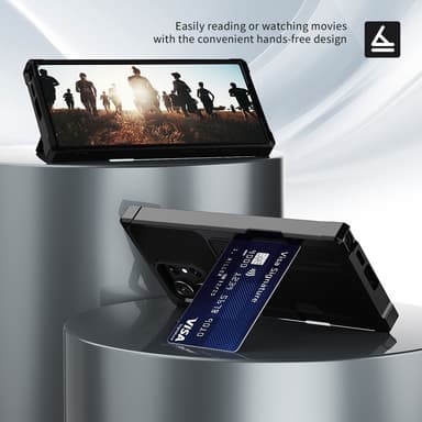 SKALO Samsung S24 Ultra Shockproof Läder Korthållare - Svart