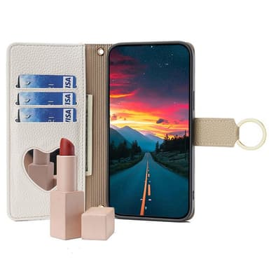 SKALO Samsung A05s 4G Litchi Makeup Mirror Plånbok/handväska - Vit