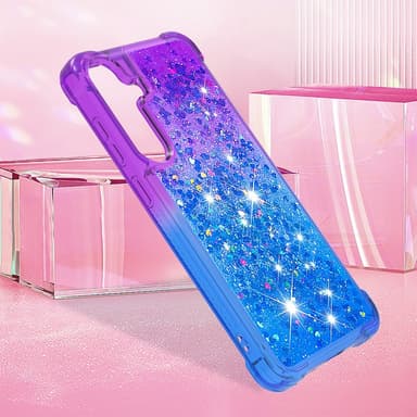 SKALO Samsung S24 Kvicksand Glitter Hjärtan TPU-skal - Lila-Blå
