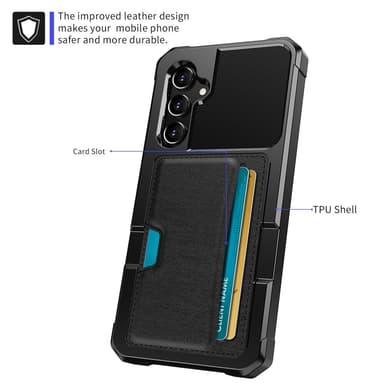 SKALO Samsung S23 FE Shockproof Läder Korthållare - Svart