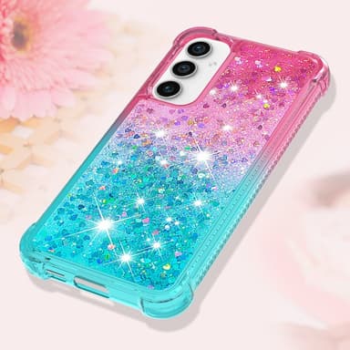 SKALO Samsung S23 FE Kvicksand Glitter Hjärtan TPU-skal - Rosa-Turkos