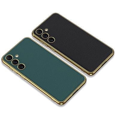 SKALO Samsung S24+ PU-Läder Guldkant Skal - Svart