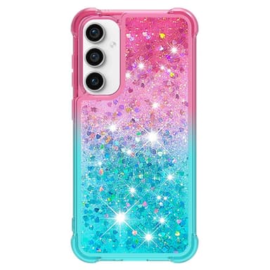 SKALO Samsung S23 FE Kvicksand Glitter Hjärtan TPU-skal - Rosa-Turkos