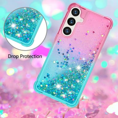 SKALO Samsung S24 Kvicksand Glitter Hjärtan TPU-skal - Rosa-Turkos