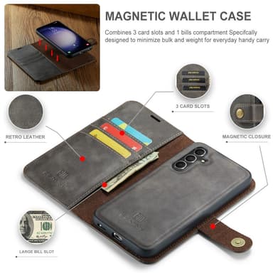 DG MING Samsung S23 FE 2-i-1 Magnet Plånboksfodral - Grå