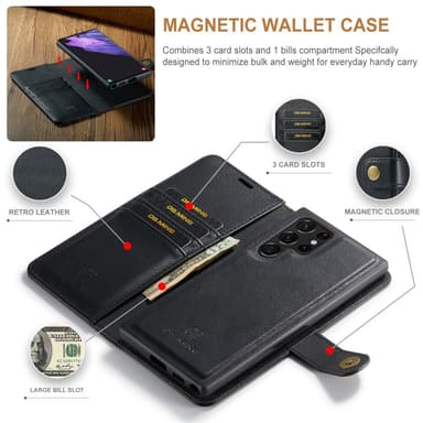 DG MING Samsung S24 Ultra 2-i-1 Magnet Plånboksfodral - Svart