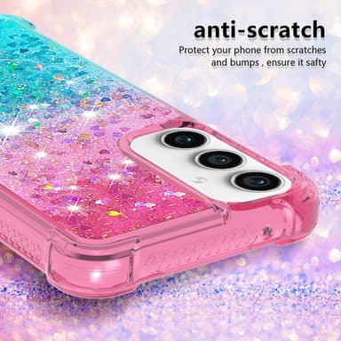 SKALO Samsung S23 FE Kvicksand Glitter Hjärtan TPU-skal - Rosa-Turkos