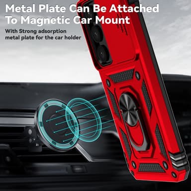 SKALO Samsung S24 Armor Hybrid Metallring Kameraslider - Röd