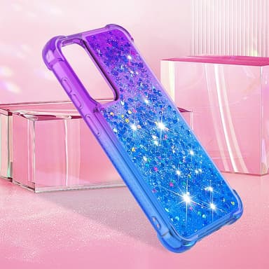 SKALO Samsung S23 FE Kvicksand Glitter Hjärtan TPU-skal - Lila-Blå